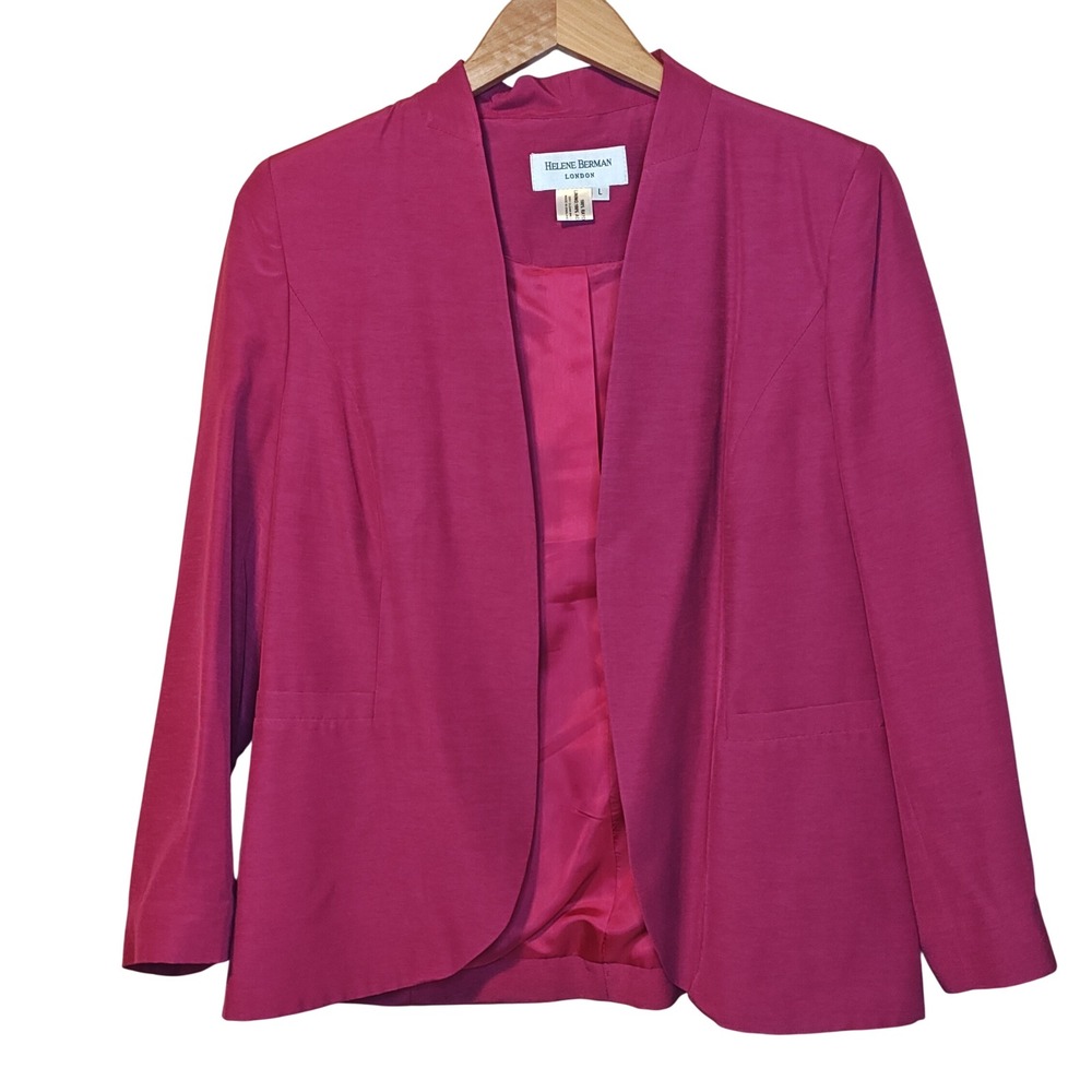 Helene Berman London Blazer Women Large Pink Magenta Open Front Rayon Made in UK